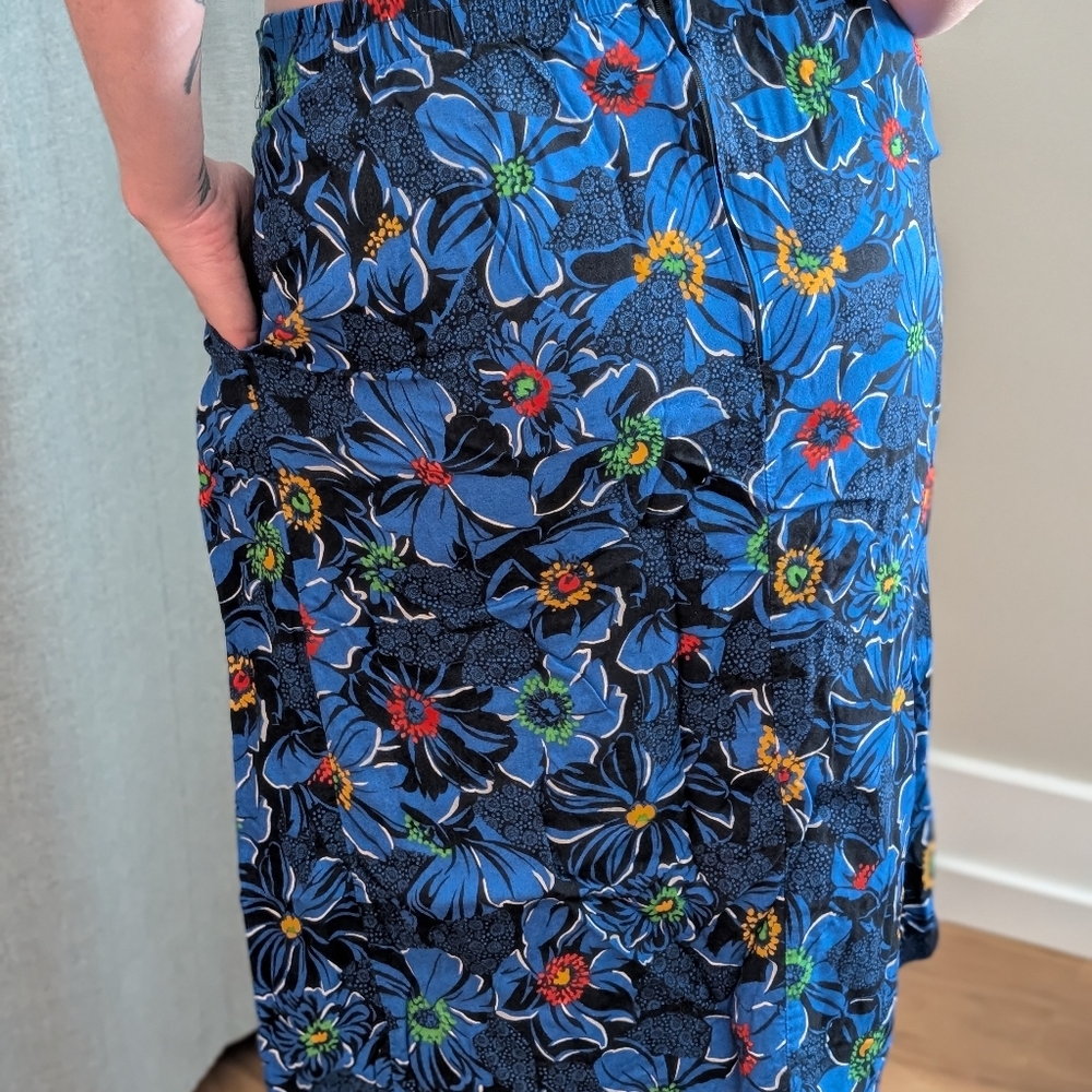Floral Blue Midi Skirt